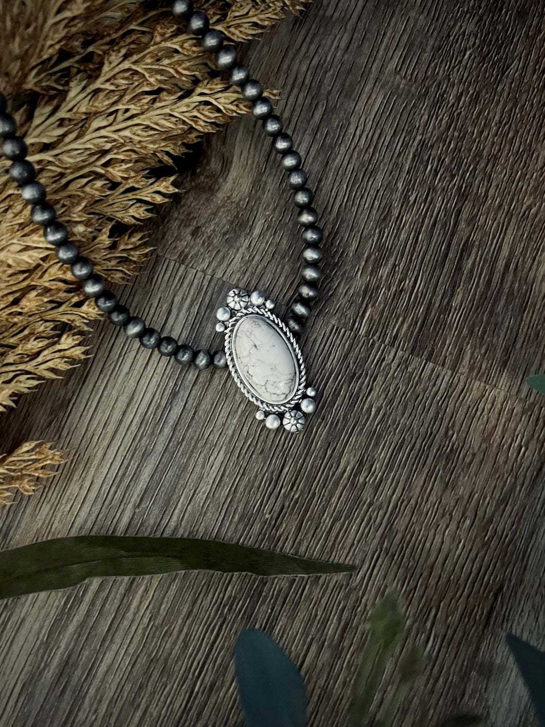 White Stone Pendant Necklace