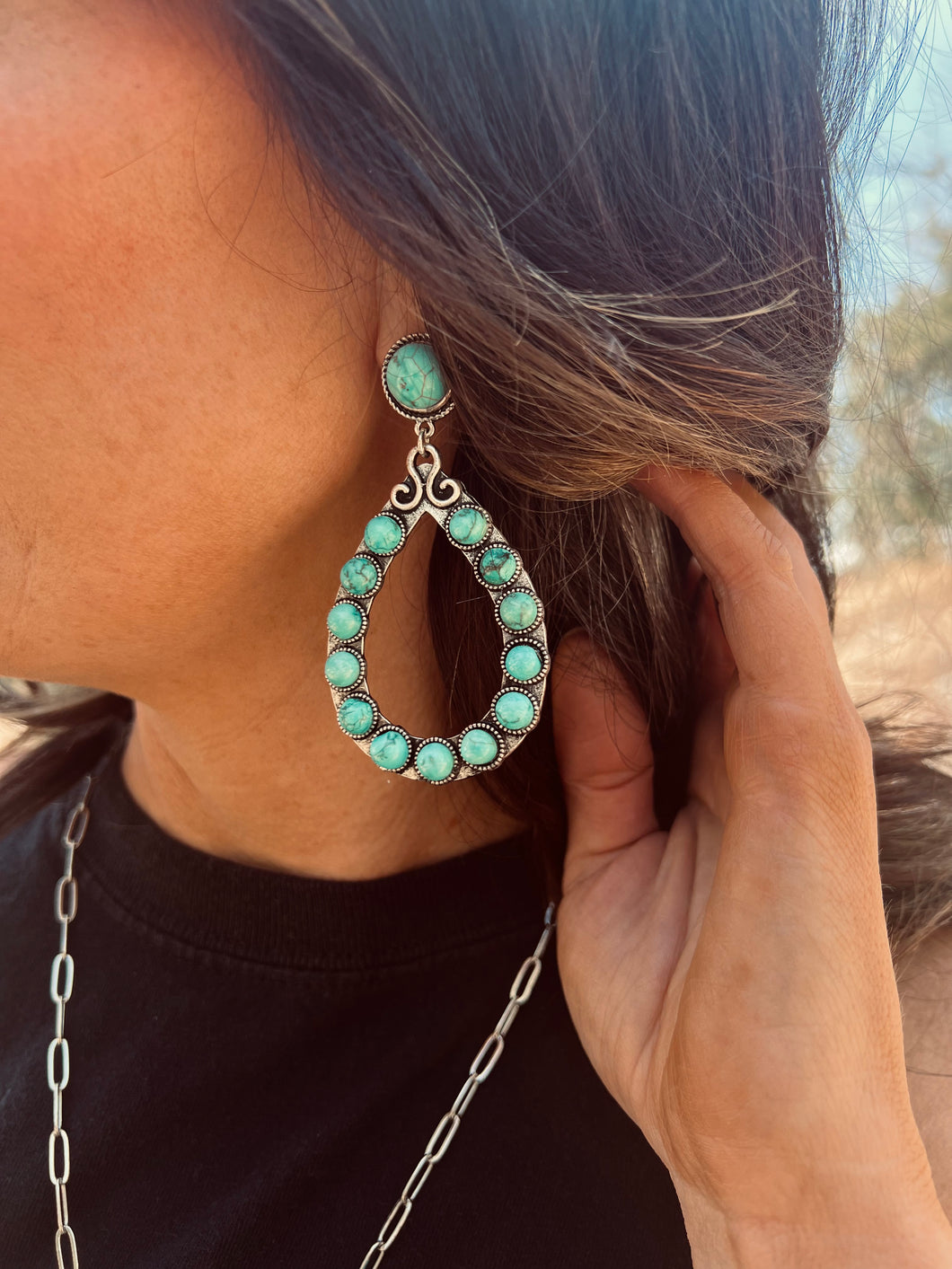 Turquoise Post Loop Earrings