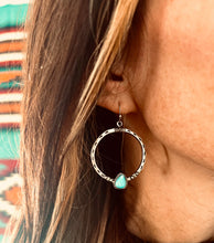 Load image into Gallery viewer, Silver Stamped Turquoise Hoops
